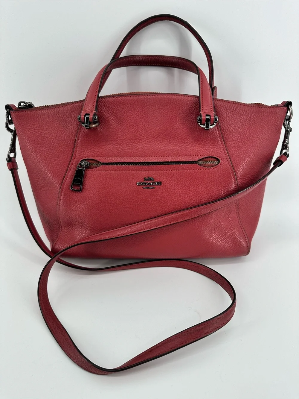 Coach Red Pebbled Leather Prairie Satchel with Crossbody Strap